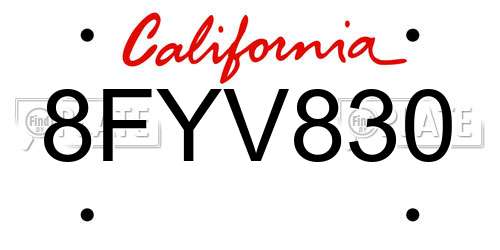 8FYV830 California License Plate