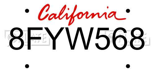 8FYW568 California License Plate