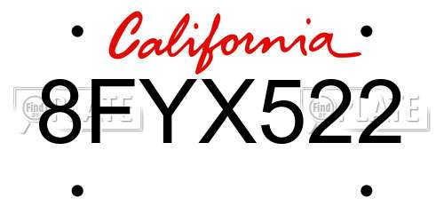 8FYX522 California License Plate