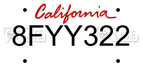 8FYY322 California License Plate