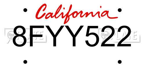 8FYY522 California License Plate