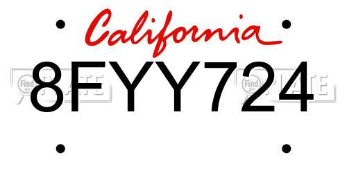 8FYY724 California License Plate