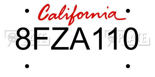 8FZA110 California License Plate