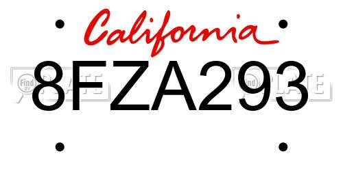 8FZA293 California License Plate