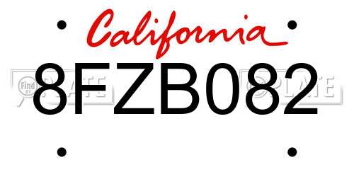 8FZB082 California License Plate