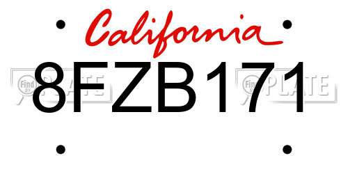 8FZB171 California License Plate