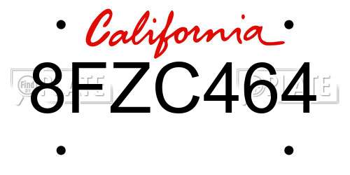 8FZC464 California License Plate