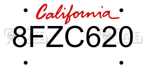 8FZC620 California License Plate