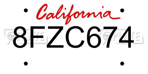 8FZC674 California License Plate