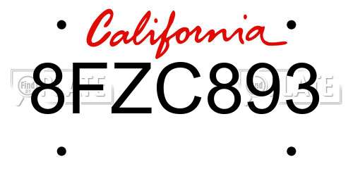 8FZC893 California License Plate
