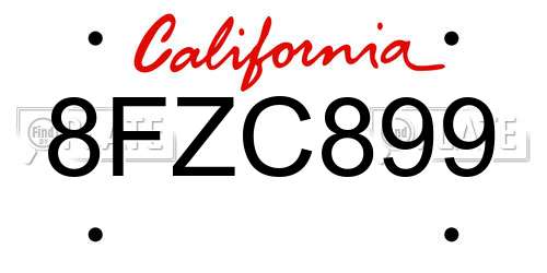 8FZC899 California License Plate