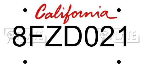 8FZD021 California License Plate