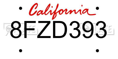 8FZD393 California License Plate