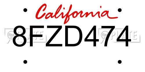 8FZD474 California License Plate