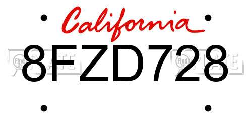 8FZD728 California License Plate