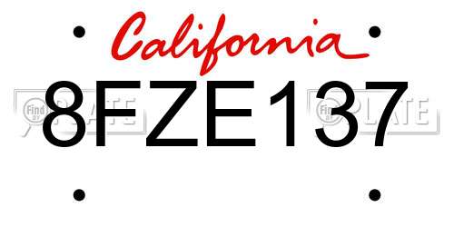 8FZE137 California License Plate
