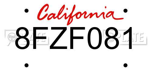 8FZF081 California License Plate