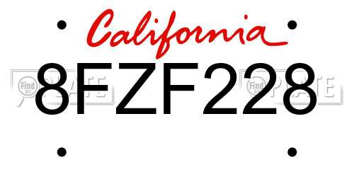 8FZF228 California License Plate