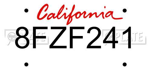 8FZF241 California License Plate
