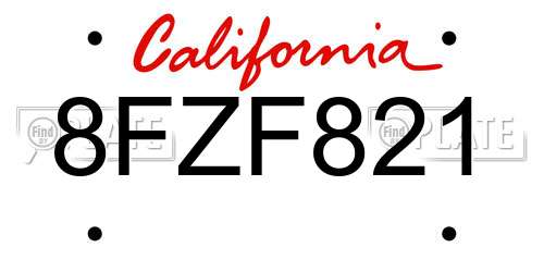 8FZF821 California License Plate