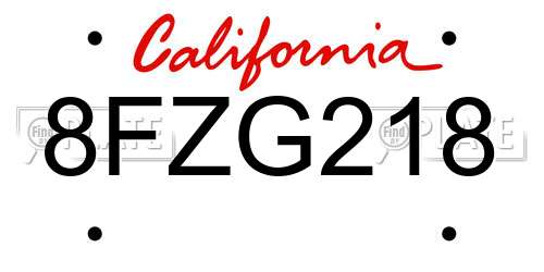 8FZG218 California License Plate