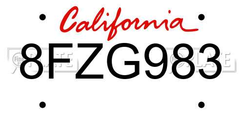 8FZG983 California License Plate