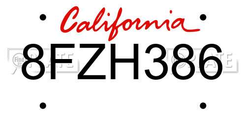 8FZH386 California License Plate