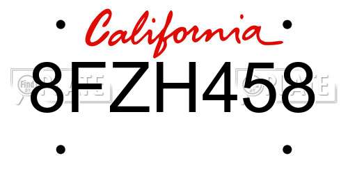 8FZH458 California License Plate
