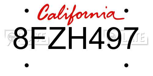8FZH497 California License Plate
