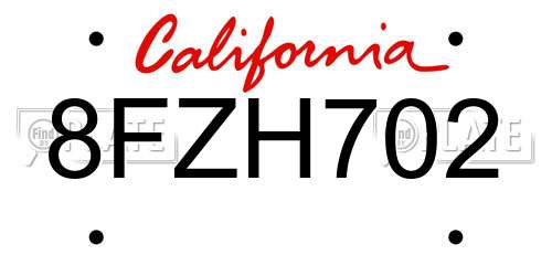 8FZH702 California License Plate