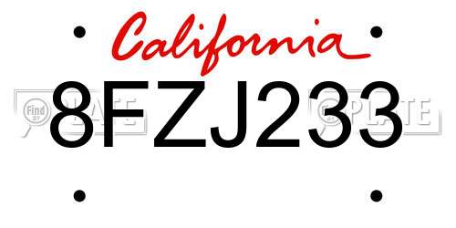 8FZJ233 California License Plate