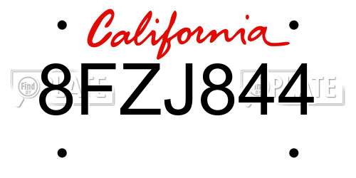 8FZJ844 California License Plate