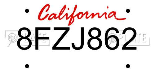 8FZJ862 California License Plate