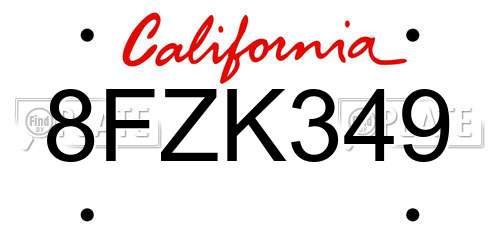 8FZK349 California License Plate