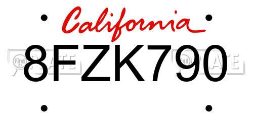 8FZK790 California License Plate