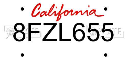 8FZL655 California License Plate