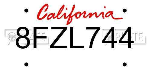 8FZL744 California License Plate