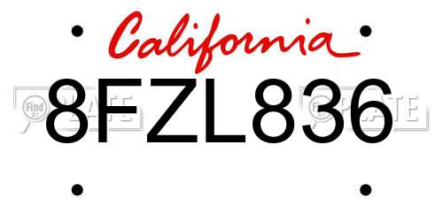 8FZL836 California License Plate