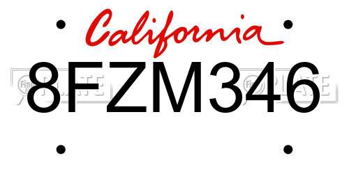 8FZM346 California License Plate