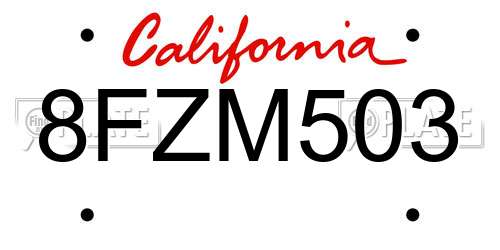 8FZM503 California License Plate