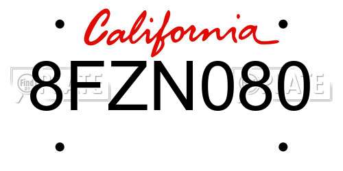 8FZN080 California License Plate