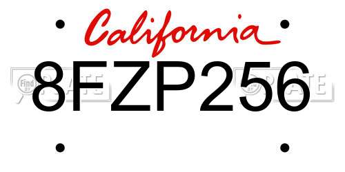 8FZP256 California License Plate