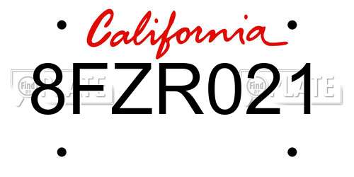 8FZR021 California License Plate