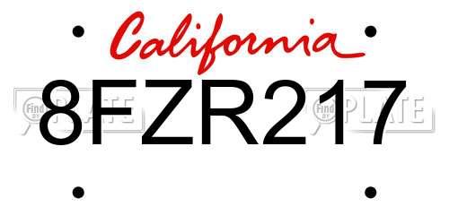 8FZR217 California License Plate