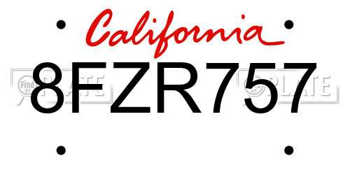 8FZR757 California License Plate