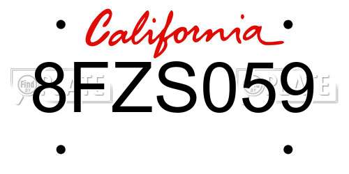 8FZS059 California License Plate