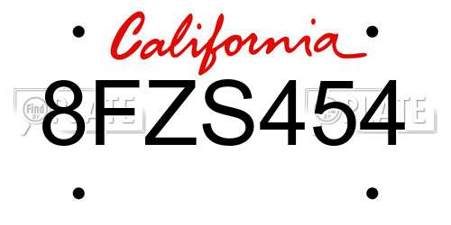 8FZS454 California License Plate