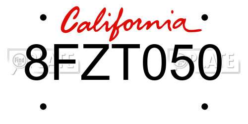 8FZT050 California License Plate