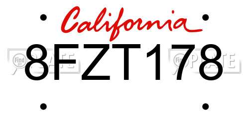8FZT178 California License Plate