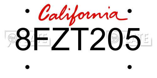 8FZT205 California License Plate